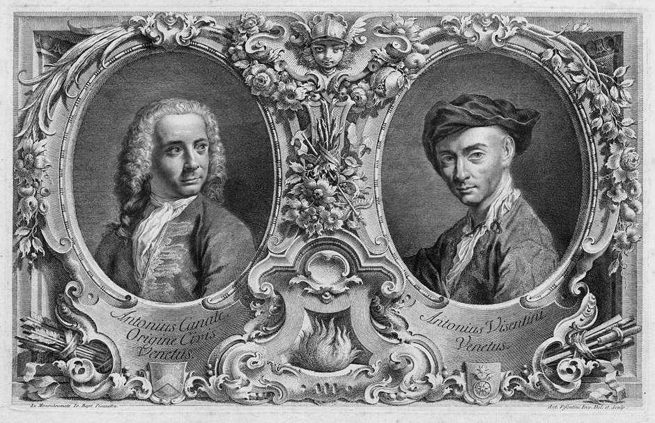 Frontespizio del prospetto, raffigurante Canaletto e il suo incisore